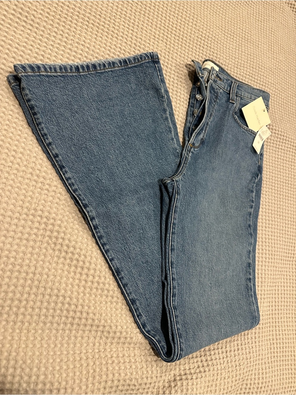 Favorite Daughter Super High Rise Flare Jeans in Medium Wash Denim